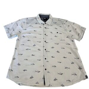 RSQ Collective Mens Button Up‎ Shirt White XXL Short Sleeve Point Collar Shark